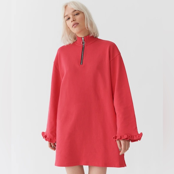 Lazy Oaf Dresses & Skirts - Lazy Oaf Bloomer Red Long Sleeve Dress with Ruffle Details